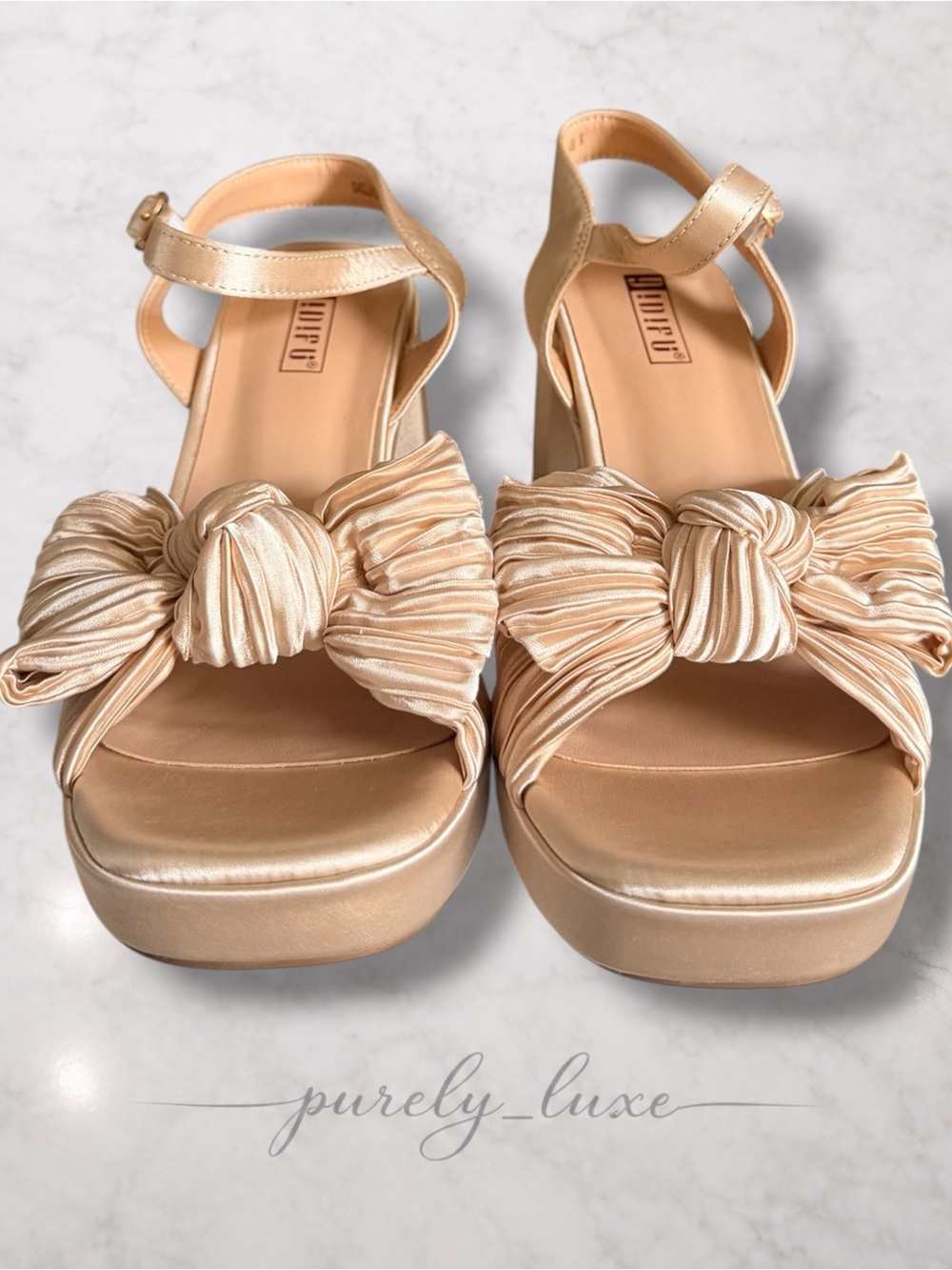 NEW Platform Sandal with Knotted Bow Strap in Champagne